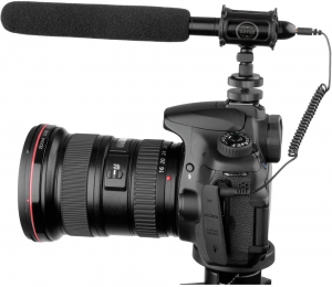 Shotgun mic on top of a DSLR camera